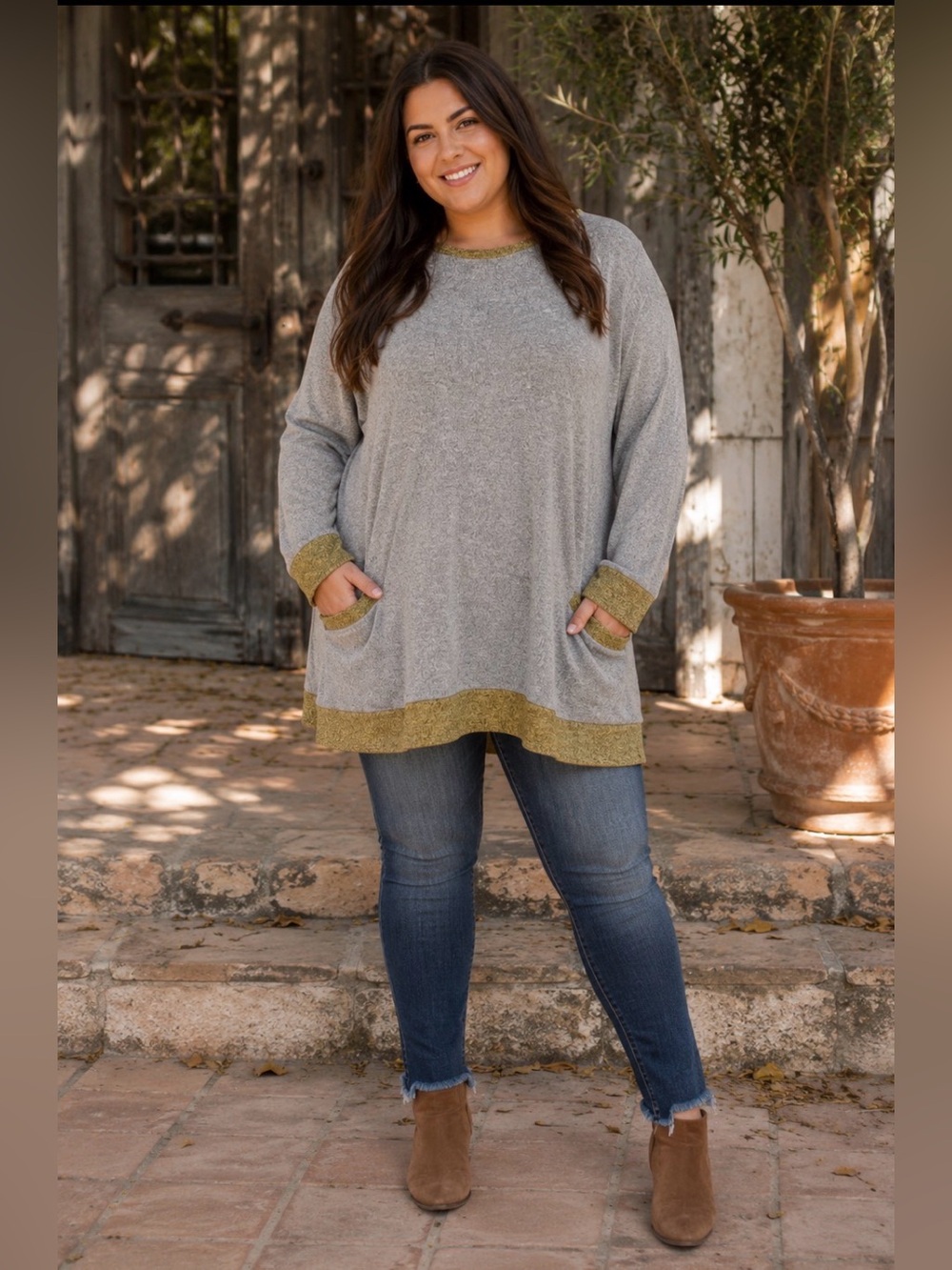 MISFIT Tunic Sweater with Trim